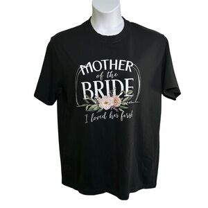 Mother of the Bride T-shirt Black White Short Sleeve Floral Wedding Casual Sz XL